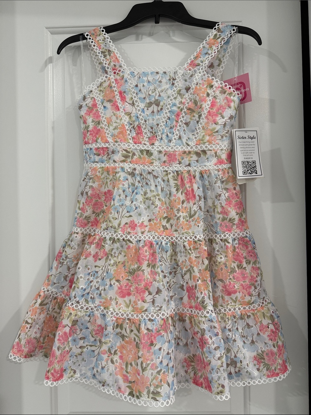 Girls dress. Rare Editions Floral Lace-Trim Sundress - Pink & Blue